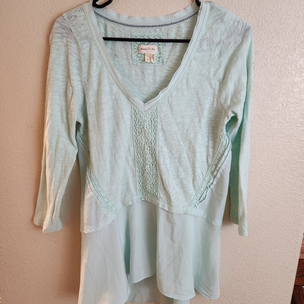 Meadow Rue Mint Green Lace Peplum Chiffon Top Medium - Picture 3 of 7